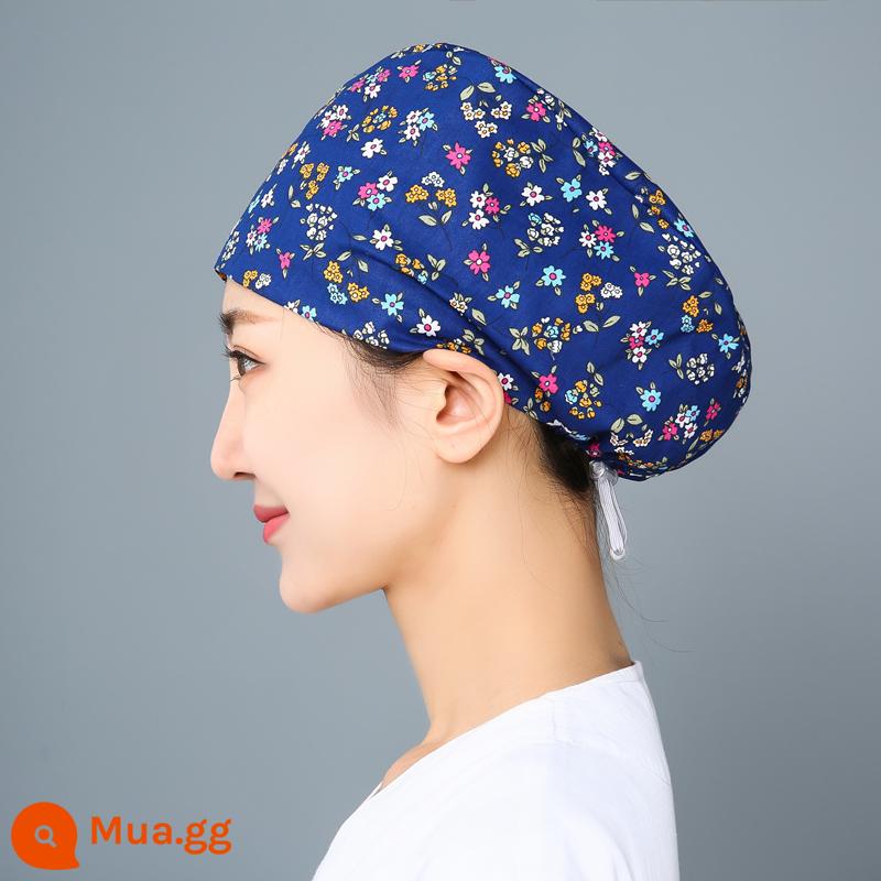 Mũ phòng mổ nữ cotton mũ y tá giam hóa trị bao đầu mũ phòng khám nha khoa bác sĩ làm việc mũ nam - Khóa điều chỉnh hoa màu xanh hải quân