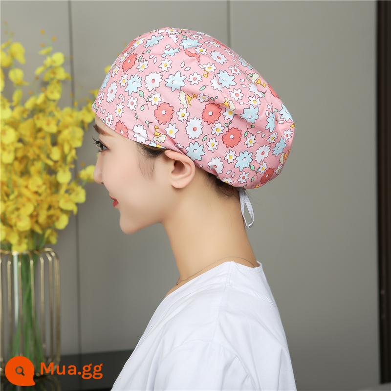 Mũ phòng mổ nữ cotton mũ y tá giam hóa trị bao đầu mũ phòng khám nha khoa bác sĩ làm việc mũ nam - Nút điều chỉnh hoa dưa hấu đỏ