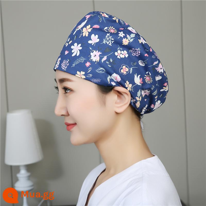 Mũ phòng mổ nữ cotton mũ y tá giam hóa trị bao đầu mũ phòng khám nha khoa bác sĩ làm việc mũ nam - Khóa điều chỉnh hoa màu tối bằng sợi polyester