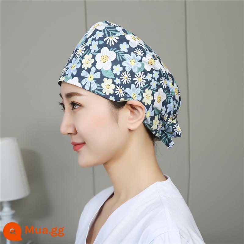 Mũ phòng mổ nữ cotton mũ y tá giam hóa trị bao đầu mũ phòng khám nha khoa bác sĩ làm việc mũ nam - Hoa nhỏ màu lục lam [bán chạy]