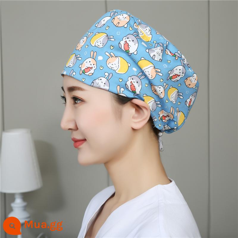 Mũ phòng mổ nữ cotton mũ y tá giam hóa trị bao đầu mũ phòng khám nha khoa bác sĩ làm việc mũ nam - Khóa điều chỉnh thỏ màu xanh nhạt