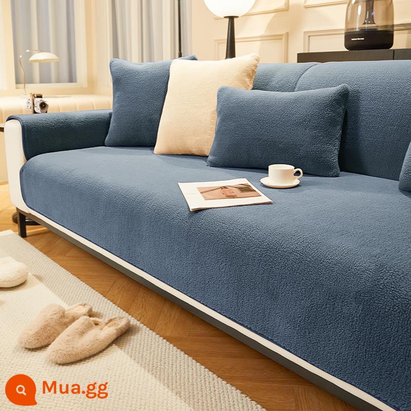 Lông Cừu Nhung Sofa Đệm Mùa Đông Dày Sang Trọng Đệm Chống Trơn Trượt Da Ghế Sofa Mùa Thu Đông Đệm Khăn Vải - Cashmere ấm áp-xanh đậm