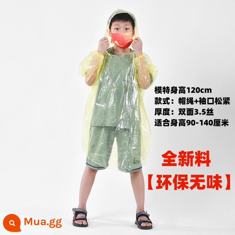 Áo mưa dày dùng một lần cho người lớn, unisex và trẻ em, phiên bản dài quá khổ, trôi toàn thân, du lịch trong suốt di động - [Chất liệu mới và dày dặn dành cho trẻ em] Dây mũ + cổ tay thun màu vàng