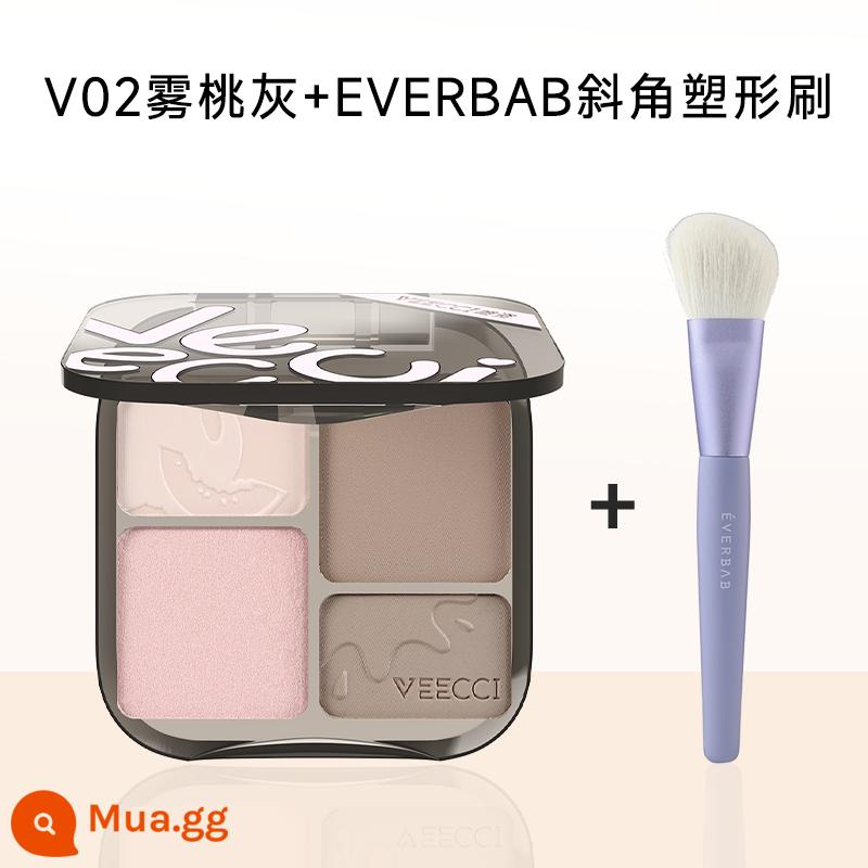 VEECCI Weizi Repair Palette Weizi Blush Highlight 3 trong 1 Bảng Mờ Làm Sáng Mặt Mũi Bóng Hình Bóng Nữ - V02 màu xám đào mờ + cọ tạo khối góc cạnh ❤ sự kết hợp giá trị tuyệt vời