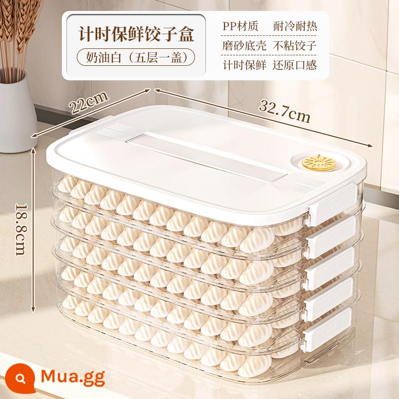 Bánh xếp áp chảo hộp bảo quản tủ lạnh Bánh xếp áp chảo hộp đông lạnh cấp thực phẩm hoành thánh Bánh xếp áp chảo hộp đông lạnh khay đựng tay - 5 tầng màu trắng ngọc trai [xách tay] có thể đựng được 350 chiếc bánh bao