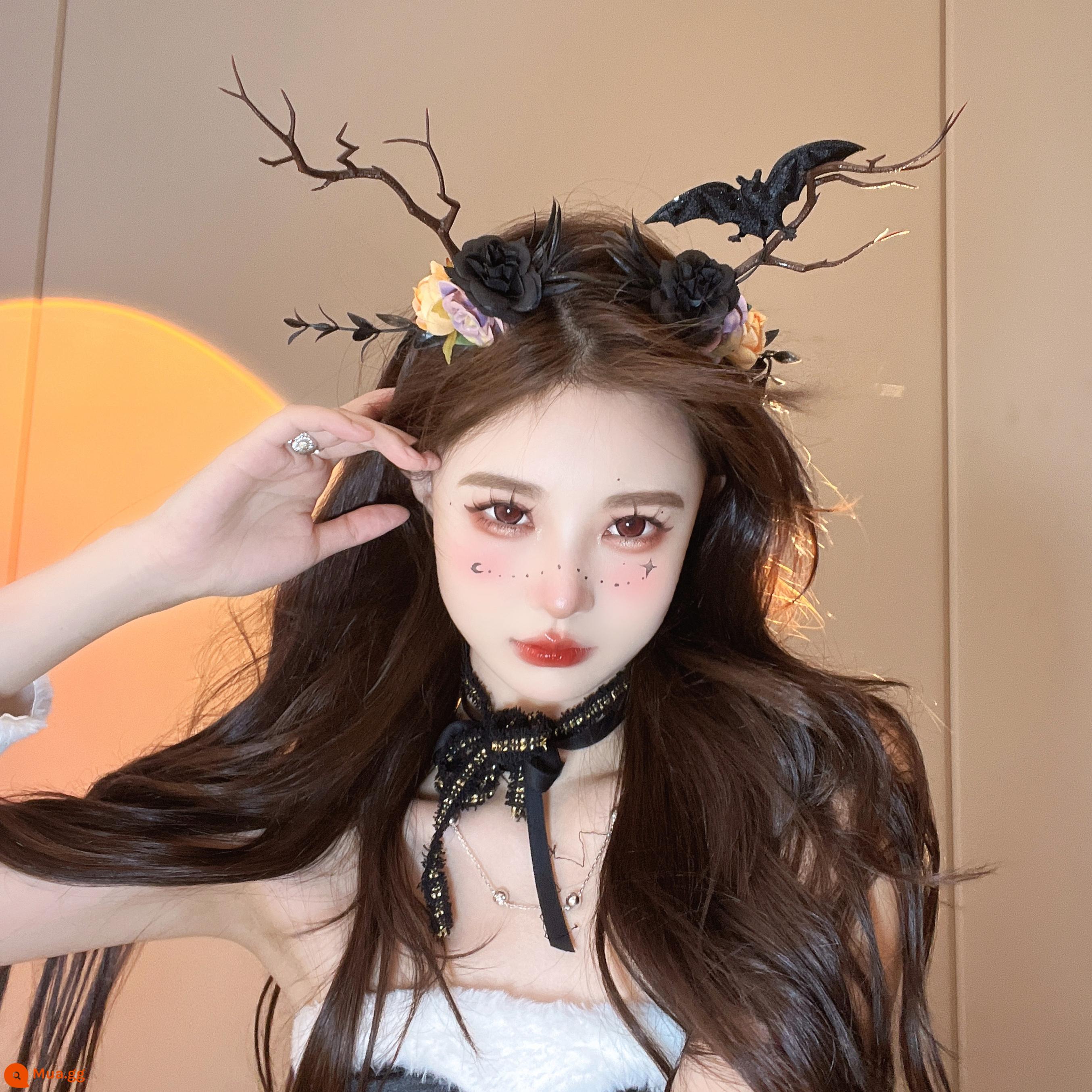 Halloween mũ đội đầu hình ảnh ngộ nghĩnh đạo cụ cos phụ kiện cài áo dạ quang tóc vòng tóc trang trí phụ kiện tóc tóc vòng - Kiểu cành hoa hồng dơi