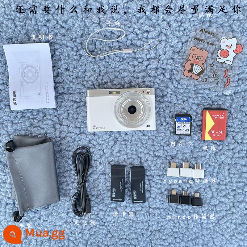 Máy ảnh kính thiên văn CCD cổ điển cấp nhập cảnh có thể quay video camera khuôn viên kỹ thuật số video làm đẹp sinh viên độ nét cao - 03 màu trắng (có thể chuyển sang điện thoại di động và vlog)