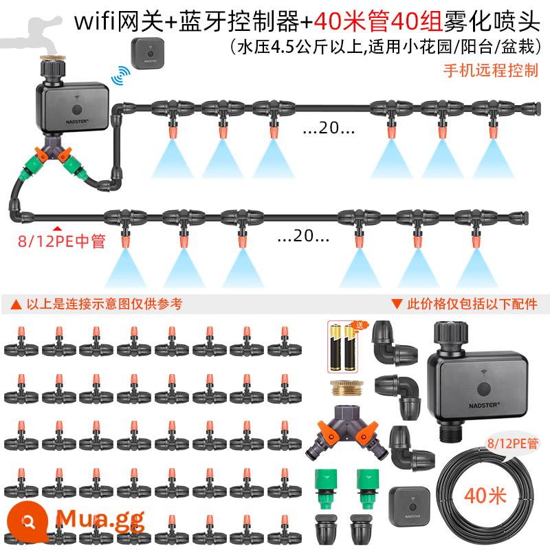 nadster điện thoại di động điều khiển từ xa tưới cây tự động tạo tác không dây WiFi thời gian tưới nước thiết bị tưới thông minh - Cổng + Bộ điều khiển Bluetooth + 40 bộ vòi phun nguyên tử treo