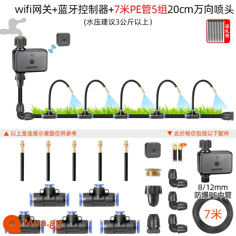 nadster điện thoại di động điều khiển từ xa tưới cây tự động tạo tác không dây WiFi thời gian tưới nước thiết bị tưới thông minh - Cổng + Bình tưới hoa Bluetooth + 5 bộ đầu phun đa năng