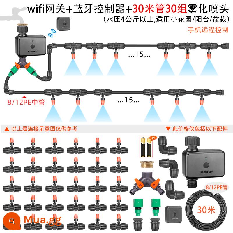 nadster điện thoại di động điều khiển từ xa tưới cây tự động tạo tác không dây WiFi thời gian tưới nước thiết bị tưới thông minh - Cổng + Bộ điều khiển Bluetooth + 30 bộ vòi phun nguyên tử treo