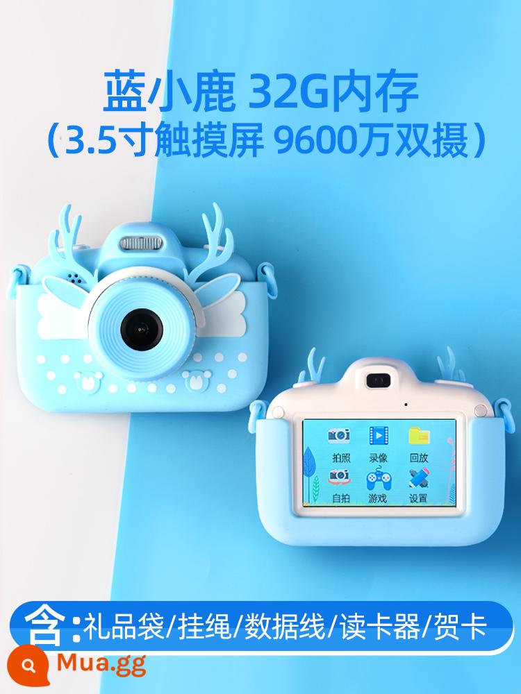 Đồ chơi máy ảnh trẻ em có thể chụp ảnh và in kỹ thuật số Polaroid lưới màu đỏ sinh viên mini bé gái HD - Blue Deer Plus 32G Standard Edition [màn hình cảm ứng 3.0, camera kép 100 triệu]