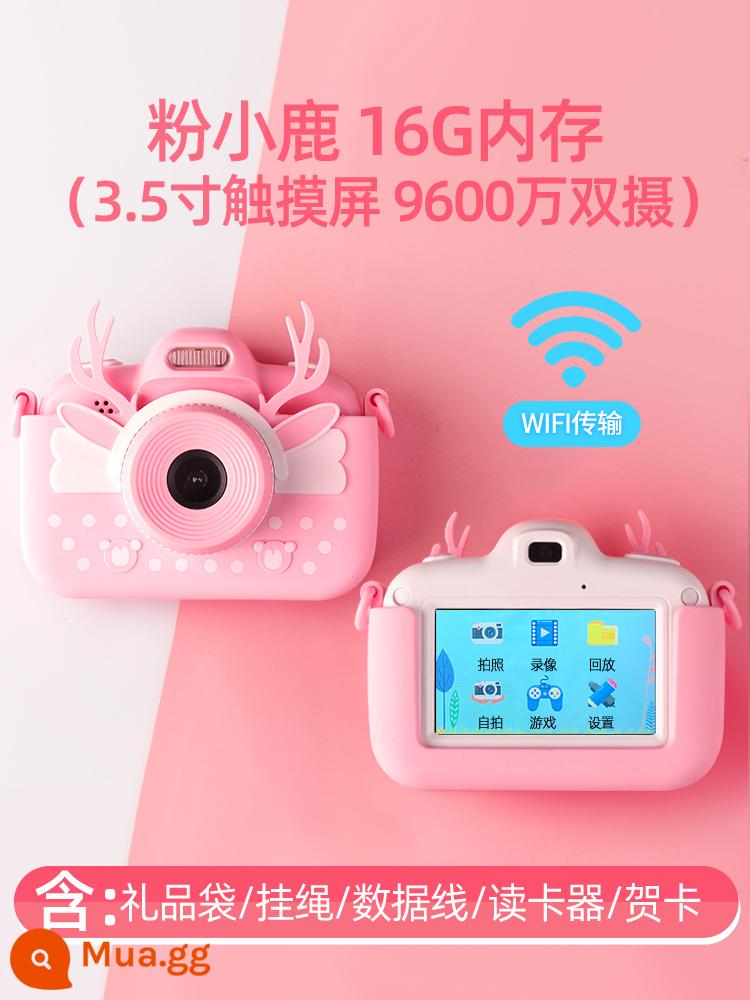 Đồ chơi máy ảnh trẻ em có thể chụp ảnh và in kỹ thuật số Polaroid lưới màu đỏ sinh viên mini bé gái HD - Phiên bản Pink Deer Plus 16G WiFi [màn hình cảm ứng 3.0, camera kép 100 triệu]