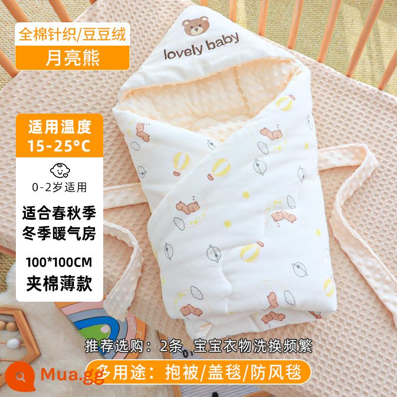 Sơ Sinh Mùa Xuân Và Mùa Thu Cho Bé Nguyên Chất Cotton Chăn Mỏng Sơ Sinh Chống Sốc Phòng Sinh Đầm Cho Tất Cả Các Mùa - Mẫu chần bông dệt kim lông cừu hình đậu Moon Bear (cho mùa xuân hè)