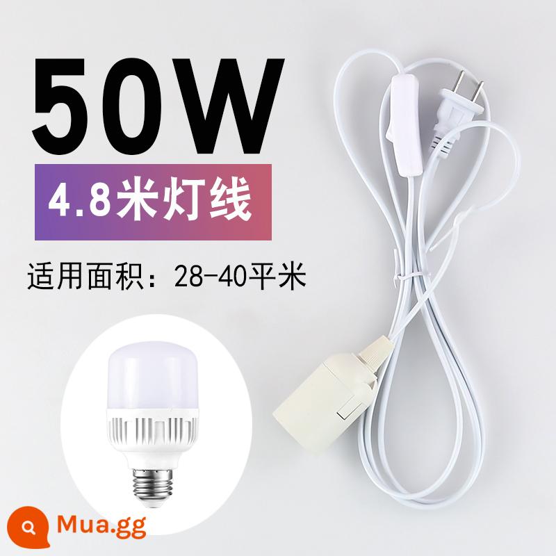 Bóng đèn led cắm hộ gia đình có công tắc cắm đèn siêu sáng phòng ngủ phòng khách đèn cắm tường tiết kiệm năng lượng - Dây đèn 4,8 mét + bóng đèn LED 50W (ánh sáng trắng)