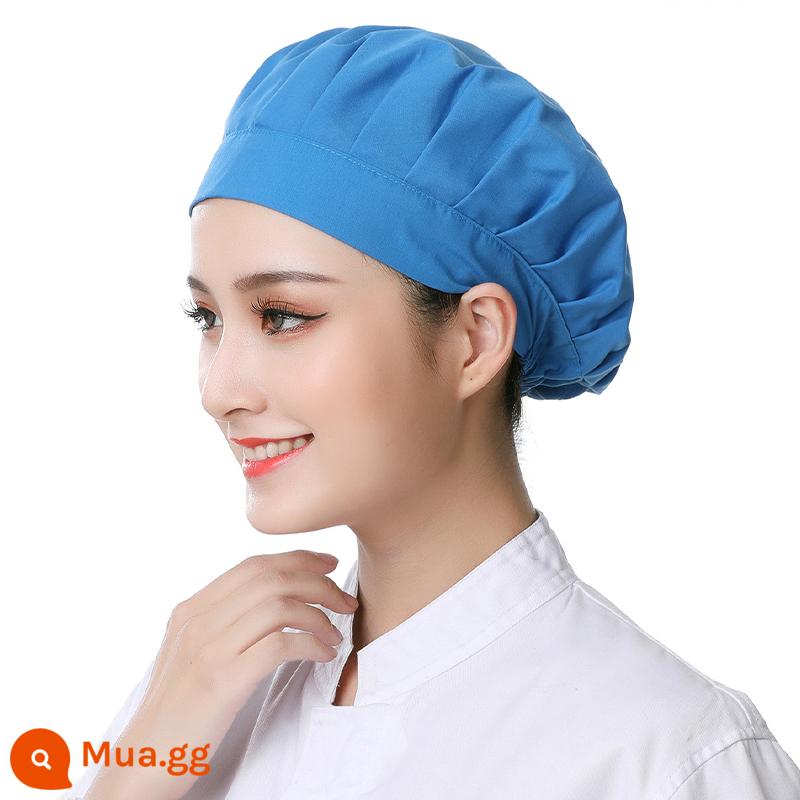 Mũ đầu bếp lưới thoáng khí dùng cho nhà bếp nấu ăn, chống khói dầu và chống rụng tóc, mũ làm việc tại nhà máy thực phẩm - Mũ gấp HJ rộng vành màu xanh hồ, toàn vải, không vành