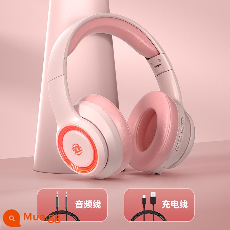 Trò chơi thể thao điện tử Tai nghe Bluetooth gắn trên đầu tai nghe không dây bao gồm tất cả các môn thể thao thích hợp cho điện thoại di động máy tính xách tay Sony - [Phiên bản màu tinh khiết] Hồng - Bịt tai đầy đủ + chip Bluetooth 5.2 + dung lượng pin lớn 1800