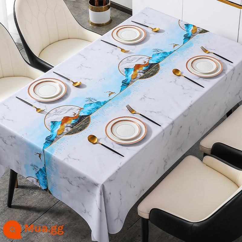 TableCloth Rửa dầu -Proof Waterproof PVC PVC Bàn hình chữ nhật Đèn Light Luxury High -Bàn ăn phòng khách Phòng khách - Lulu Gaosheng-Marble (vải chống dầu được mã hóa nâng cấp 2.0)