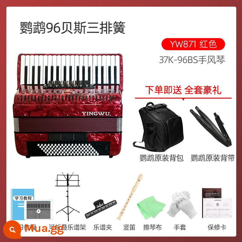 Vẹt đàn accordion nhạc cụ đích thực chơi đàn accordion mới bắt đầu 60/96/120 bass đàn accordion 3 hoặc 4 hàng - 96 bass 37 phím màu đỏ YW871+ gói quà tặng