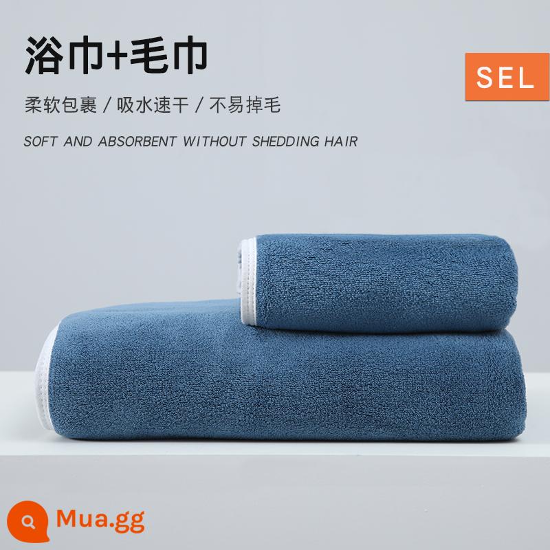 2022 mới khăn tắm hộ gia đình nam nữ hơn cotton nguyên chất cotton thấm hút nhanh khô khăn tắm cặp đôi khăn lớn khăn quấn mùa đông - [Xanh biển sâu] Khăn tắm + Khăn tắm