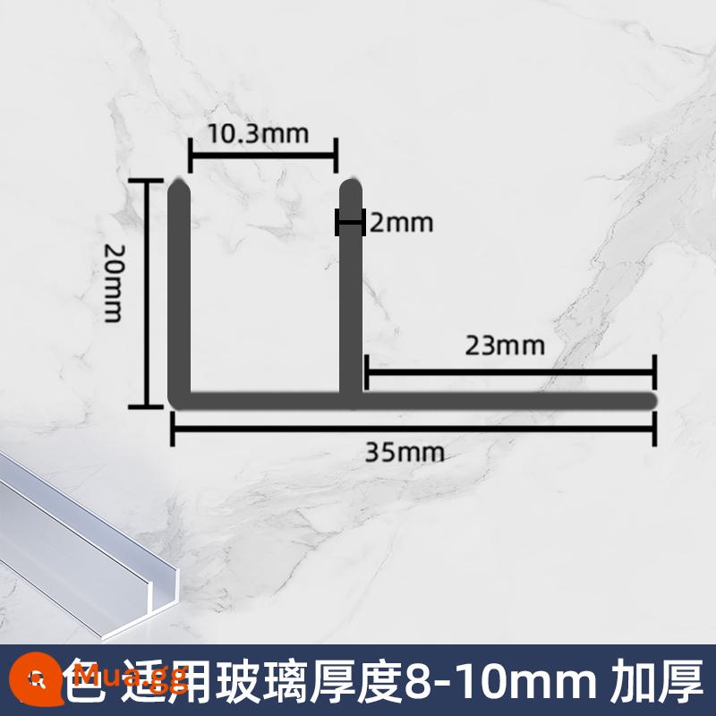 Hợp kim nhôm F-slot vách ngăn phòng trang điểm phòng tắm khe cắm thẻ kính nhúng sẵn Dải cạnh hình chữ U Dải cạnh gạch - Bạc dày - (thích hợp cho kính có độ dày 8-10mm) - đường kính trong 10,3mm