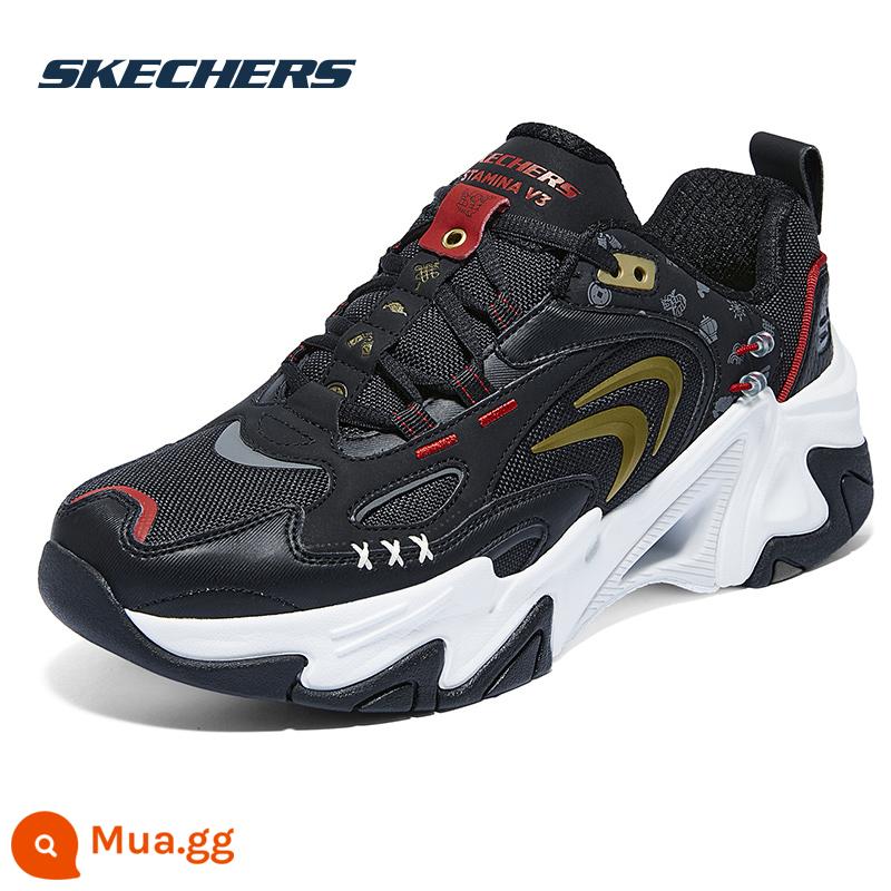 Giày SKECHERS Mùa Thu Đông Nữ Plus Nhung Giày Thể Thao Bánh Tuyết Giáng Sinh Giày Bố Giày Panda Giày Nữ Cotton giày Giày Thường - Ping An Dragon/Mẫu Tết/Năm Rồng Limited/Đen/Giày nam