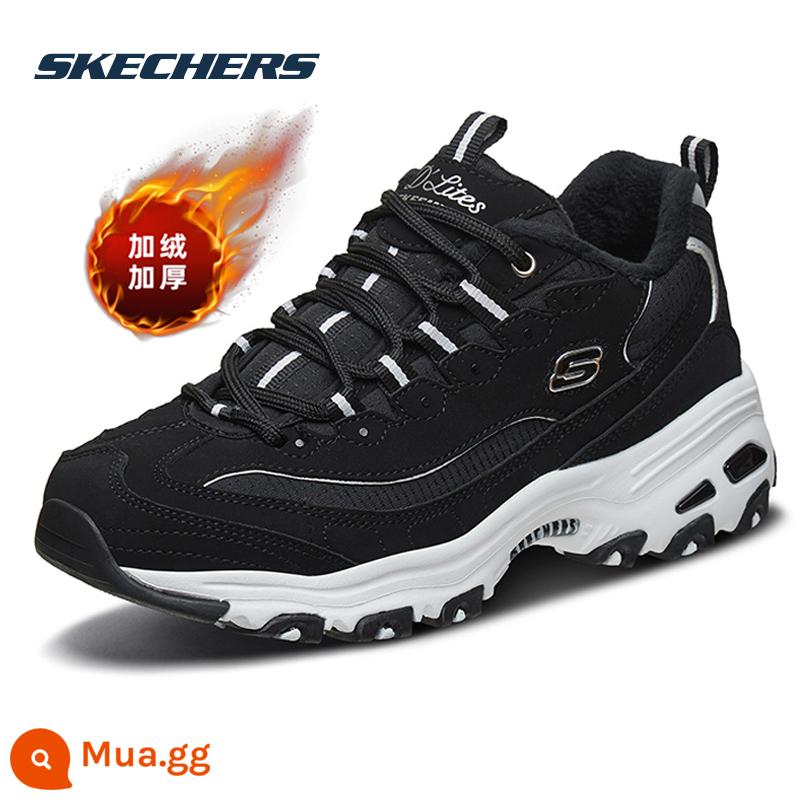 Giày SKECHERS Mùa Thu Đông Nữ Plus Nhung Giày Thể Thao Bánh Tuyết Giáng Sinh Giày Bố Giày Panda Giày Nữ Cotton giày Giày Thường - Đen/nhung-BLK