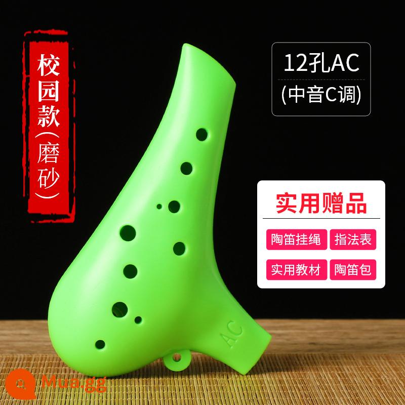 Nhạc cụ Ocarina Sáo ac-tuned 12 lỗ học sinh tiểu học Học sinh tiểu học bằng nhựa 12 lỗ mới bắt đầu học sinh tiểu học trẻ em đặc biệt - [Mẫu khuôn viên trường] Nhựa Ocarina Xanh Matt + Quà tặng