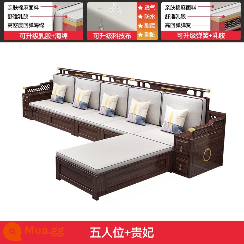 Lichao phong cách Trung Quốc mới sofa gỗ óc chó chắc chắn sofa phòng khách ánh sáng sang trọng mùa đông và mùa hè sử dụng kép kết hợp bàn cà phê hoàng phi lưu trữ sofa - Năm chỗ + phi tần