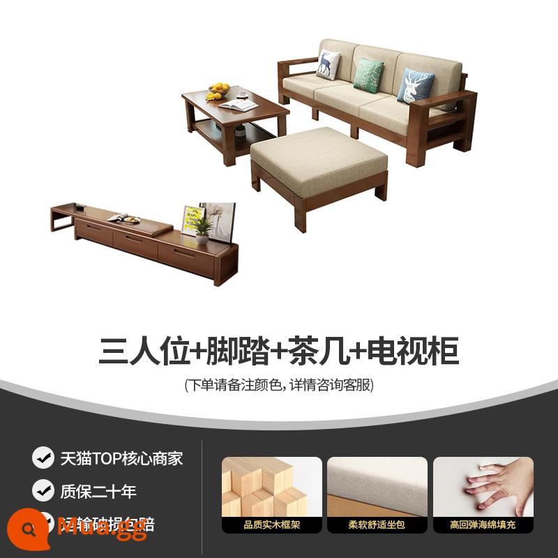 Ngả kết hợp sofa gỗ rắn phòng khách hiện đại đơn giản vợ lẽ góc gỗ cộng với vải căn hộ nhỏ đăng nhập đồ nội thất lắp ráp - Ba ghế + gác chân + bàn trà + tủ tivi