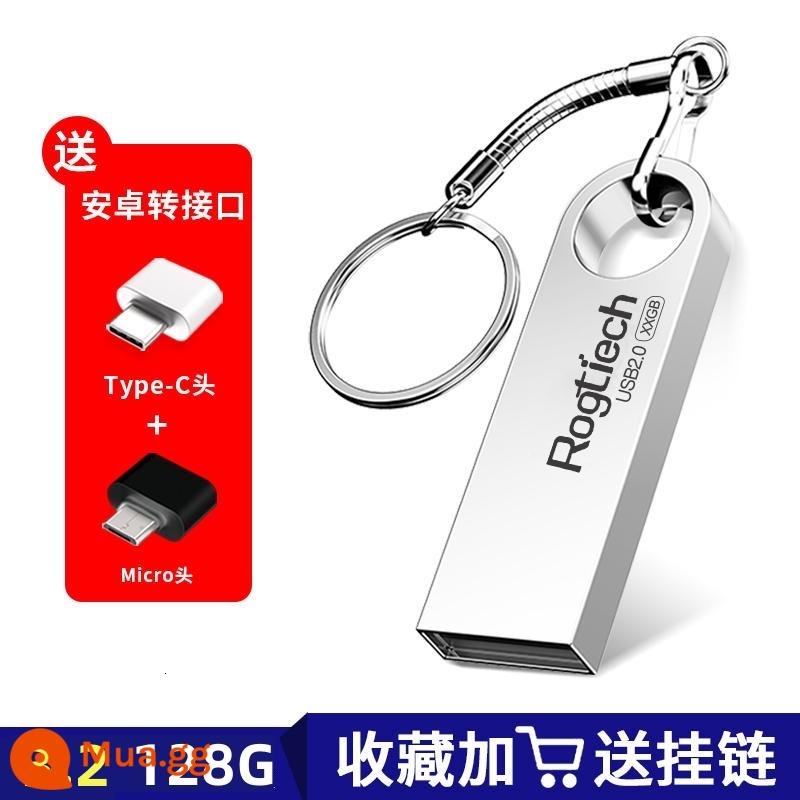 32g USB chính hãng ổ đĩa bút tùy chỉnh ổ đĩa bút chính thức flagship store 16g kích thước ô tô dung lượng điện thoại di động máy tính sử dụng kép tốc độ cao 8 - 3.2 128/G bạc [gửi đầu nối đôi loại-C+mirco]