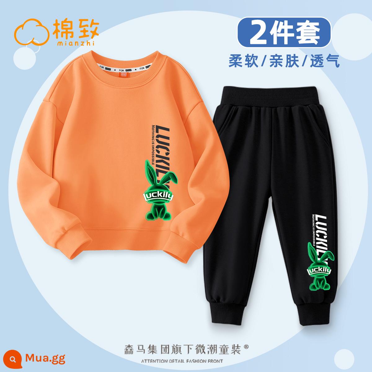 Semir Group Cotton Bé Trai Quần Áo Mùa Thu 2023 Quần Áo Trẻ Em Nhung Mới Quần Áo Trẻ Em Cỡ Lớn Quần Bộ Đồ Mùa Thu Áo Len Trẻ Em - [Yếu tố thỏ mát mẻ hợp thời trang] Thỏ viền mềm H_màu cam dâu tằm phía dưới bên phải +Thỏ viền mềm BK_màu đen phía dưới bên phải