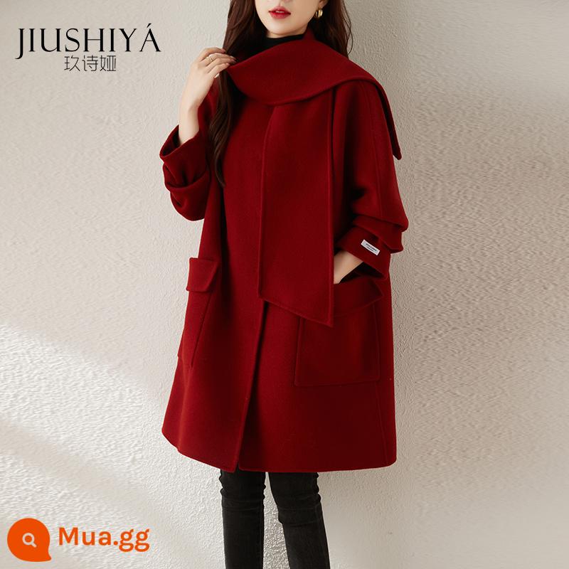 Jiushiya đỏ 2 mặt nylon khăn len phối 1 cỡ trung thời trang bằng không áo khoác cashmere nữ len - Giáng sinh màu đỏ