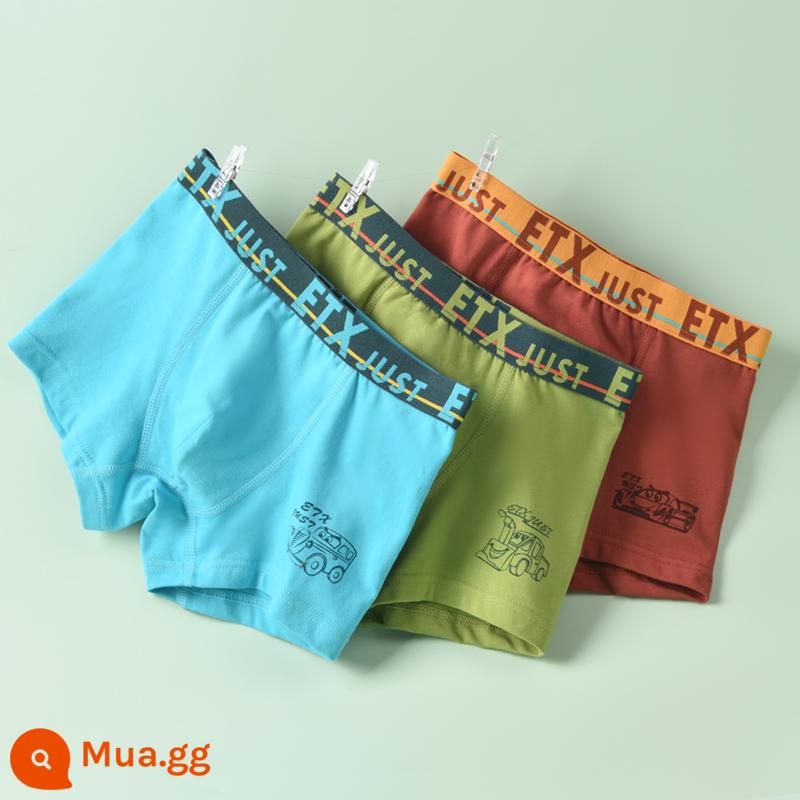 Quần lót boxer cotton nguyên chất cho trẻ em bé trai loại A quần short màu đỏ dành cho bé trai và thanh thiếu niên - GB024 xanh hồ + nâu + xanh cỏ #pure cotton #3 gói