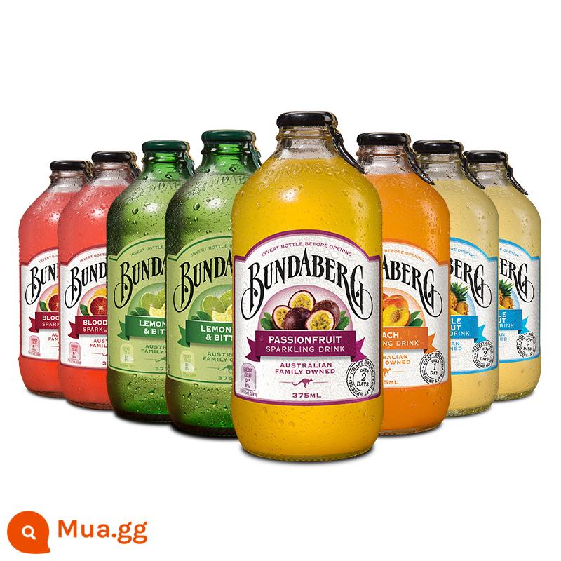 Nước soda có ga Bundaberg nhập khẩu Úc nước uống đêm giao thừa hộp 8 chai - [375ml*8 chai] 1 chai đào + 1 chai chanh dây + 2 chai chanh + 2 chai cam huyết + 2 chai dứa và dừa