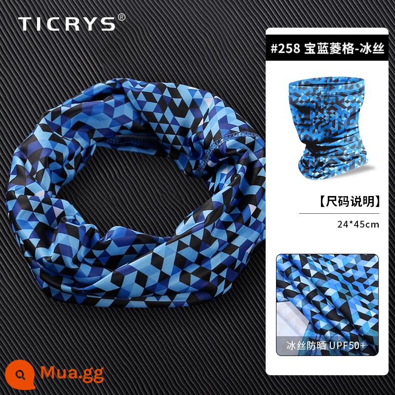 TICRYS Ngoài Trời Khăn Quàng Cổ Nam Mùa Hè Phần Mỏng Magic Turban Băng Lụa Nam Mặt Nạ Chống Nắng Khăn Choàng Đi Xe Đạp Cho Nữ - #258-Hình thoi màu xanh sapphire [lụa băng nâng cấp, thấm mồ hôi và nhanh khô]