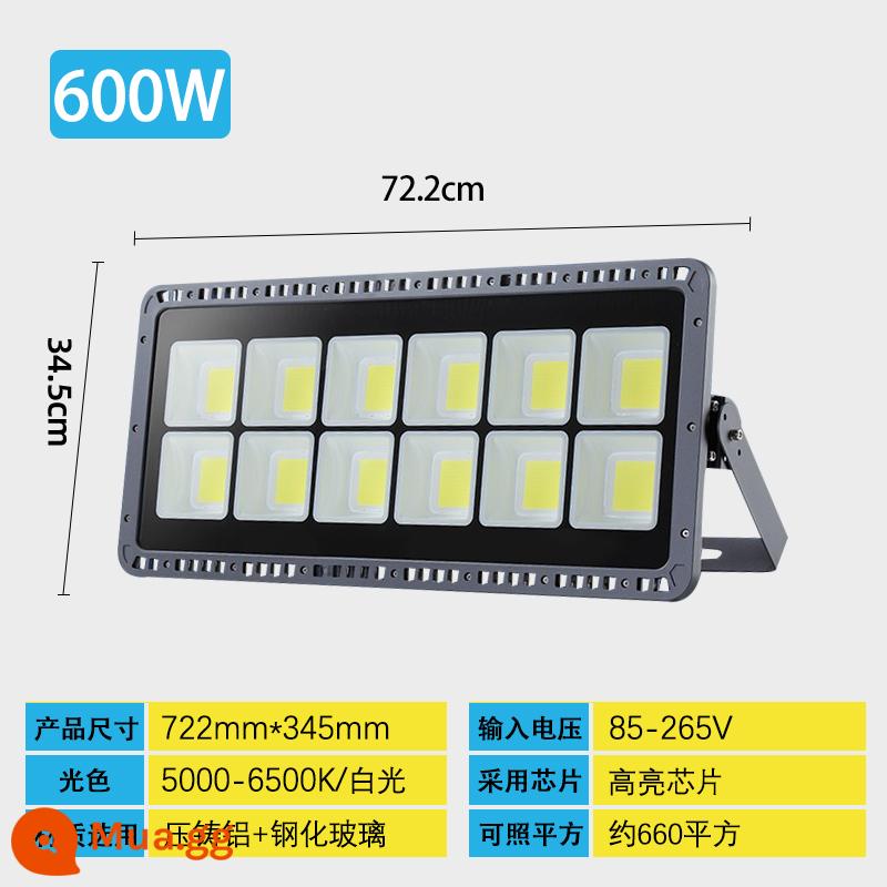 Đèn Pha LED Ngoài Trời Chống Nước Đèn Pha Tìm Kiếm Sân Bóng Rổ 300W 400W Đèn Pha Công Trường Chiếu Sáng Vuông Chiếu Ánh Sáng - Nguồn sáng chip nhập khẩu có độ sáng cao - độ sáng tăng 30% - phạm vi chiếu xạ rộng - ánh sáng trắng - 600W