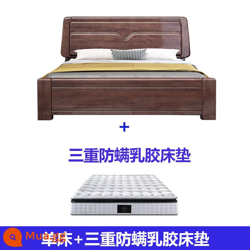 Walnut Solid Wood Giường Trung Quốc hiện đại tối giản 1.8 -meter kép đôi áp suất khí Bắc Âu lưu trữ hộp cao phòng ngủ lớn phòng ngủ chính - Giường đơn + nệm cao su ba lớp chống mạt