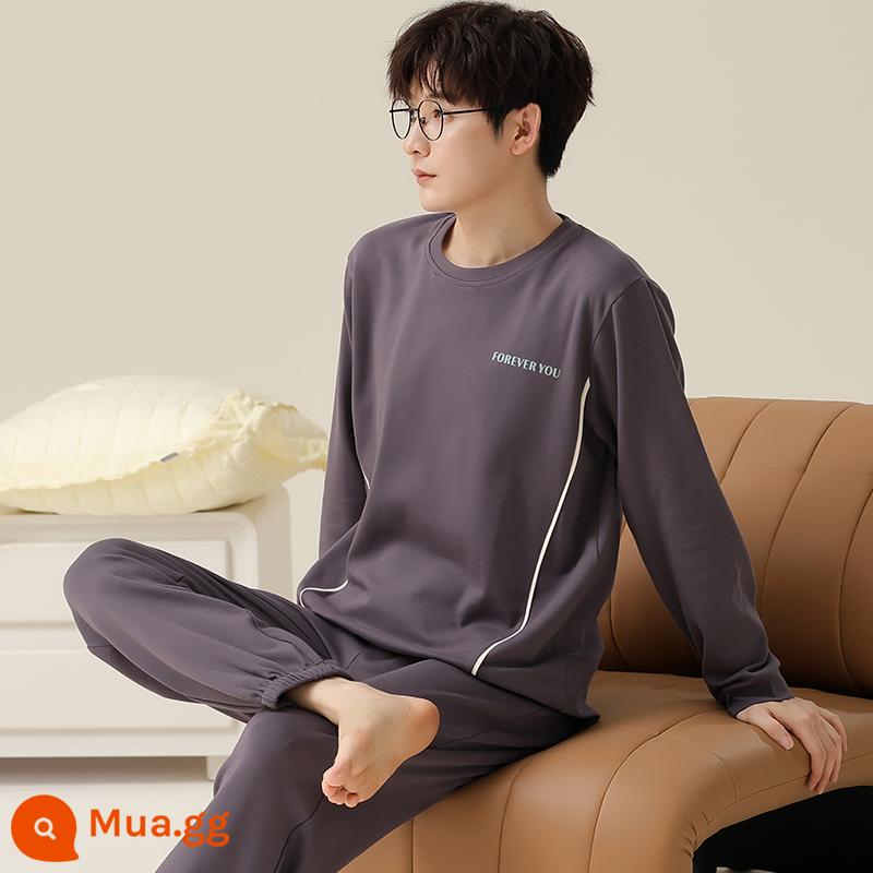 2022 Mới Bộ Đồ Ngủ Nam Xuân Thu Nam Cotton Nguyên Chất Tay Dài Bé Trai Teen Thu Đông Homewear Bộ - cá tính