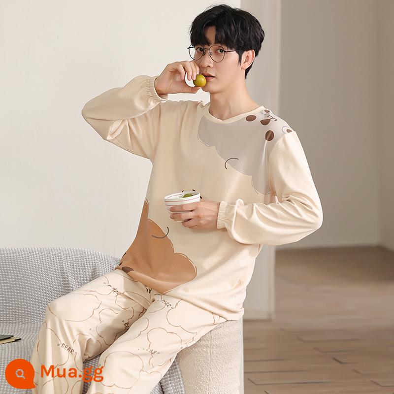 2022 Mới Bộ Đồ Ngủ Nam Xuân Thu Nam Cotton Nguyên Chất Tay Dài Bé Trai Teen Thu Đông Homewear Bộ - học sinh hoạt hình