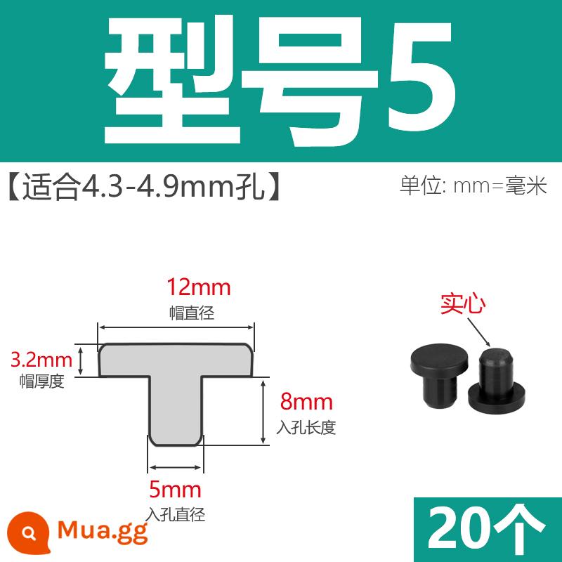 T-hình silicone cắm không thấm nước niêm phong chặn cắm cao su lỗ cắm cao su mềm cắm lỗ tròn cắm nhựa cắm ống cắm cắm bìa - Model 5 (thích hợp cho lỗ 4,3-4,9mm)/đen 20 chiếc