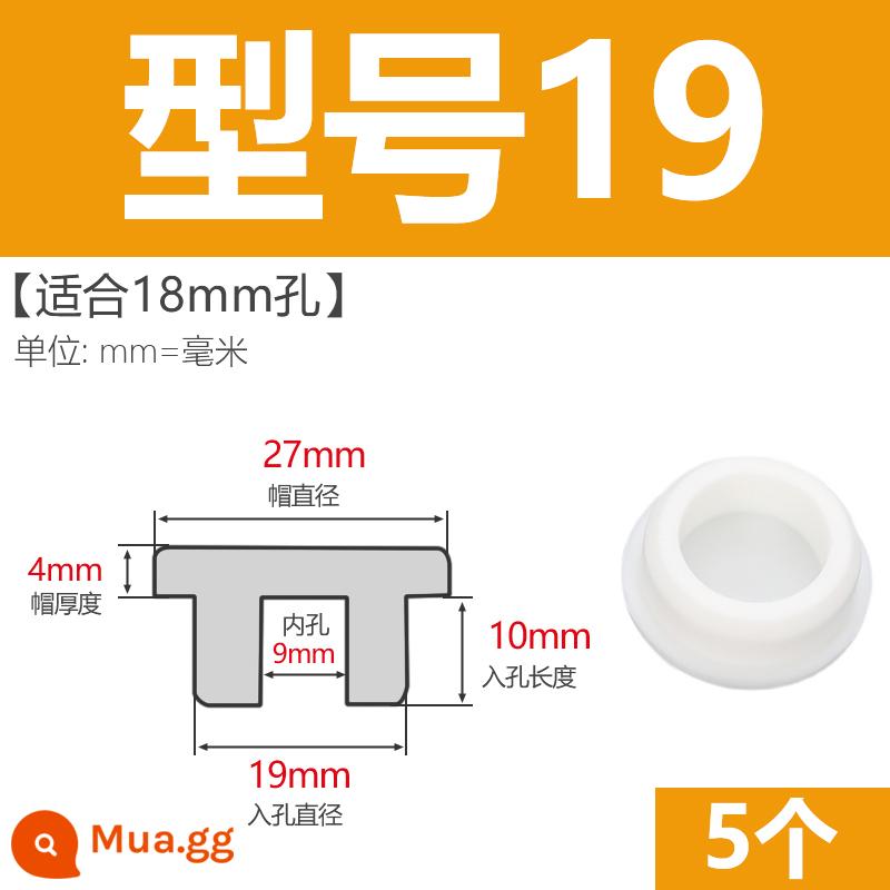 T-hình silicone cắm không thấm nước niêm phong chặn cắm cao su lỗ cắm cao su mềm cắm lỗ tròn cắm nhựa cắm ống cắm cắm bìa - Model 19 (phù hợp với lỗ 18mm) màu trắng/5 chiếc