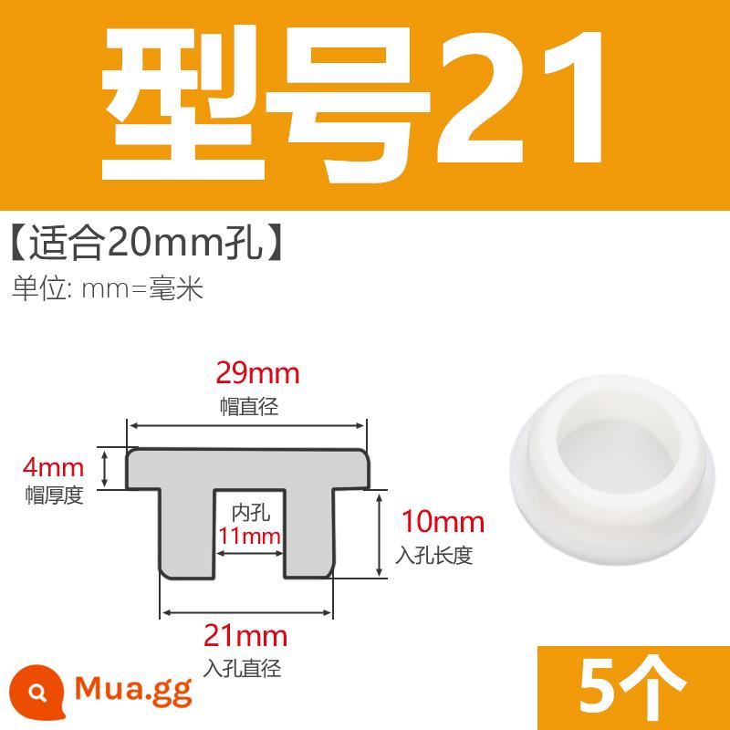 T-hình silicone cắm không thấm nước niêm phong chặn cắm cao su lỗ cắm cao su mềm cắm lỗ tròn cắm nhựa cắm ống cắm cắm bìa - Model 21 (phù hợp với lỗ 20 mm) màu trắng/5 chiếc