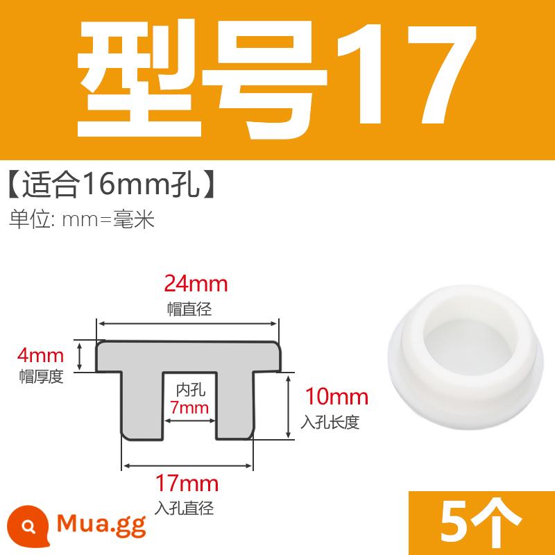 T-hình silicone cắm không thấm nước niêm phong chặn cắm cao su lỗ cắm cao su mềm cắm lỗ tròn cắm nhựa cắm ống cắm cắm bìa - Model 17 (phù hợp với lỗ 16mm) màu trắng/5 chiếc