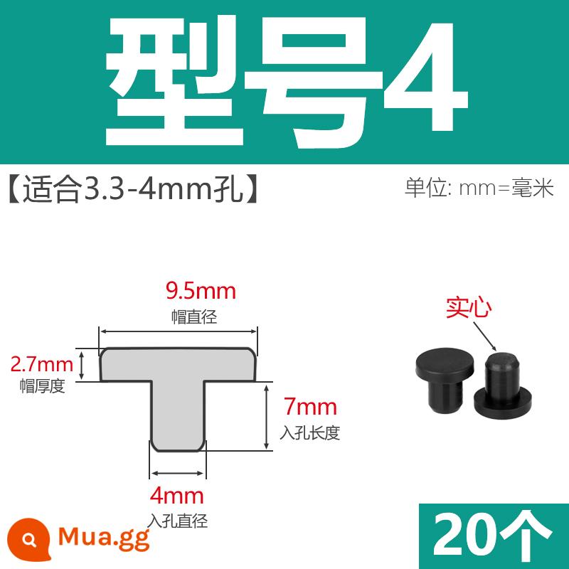 T-hình silicone cắm không thấm nước niêm phong chặn cắm cao su lỗ cắm cao su mềm cắm lỗ tròn cắm nhựa cắm ống cắm cắm bìa - Model 4 (thích hợp cho lỗ 3,3-4mm)/đen 20 chiếc