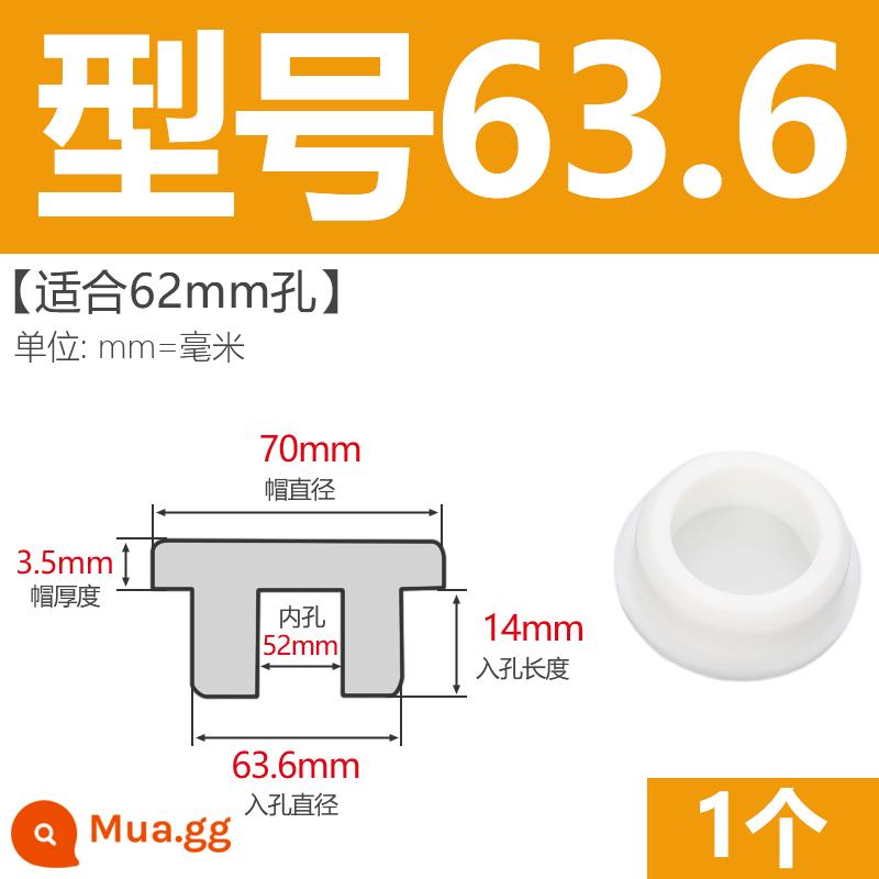 T-hình silicone cắm không thấm nước niêm phong chặn cắm cao su lỗ cắm cao su mềm cắm lỗ tròn cắm nhựa cắm ống cắm cắm bìa - Model 63.6 (phù hợp với lỗ 62mm) trắng/1 chiếc