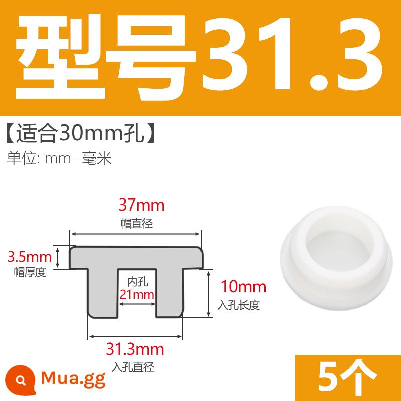 T-hình silicone cắm không thấm nước niêm phong chặn cắm cao su lỗ cắm cao su mềm cắm lỗ tròn cắm nhựa cắm ống cắm cắm bìa - Model 31.3 (thích hợp cho lỗ 30mm) trắng/5 chiếc