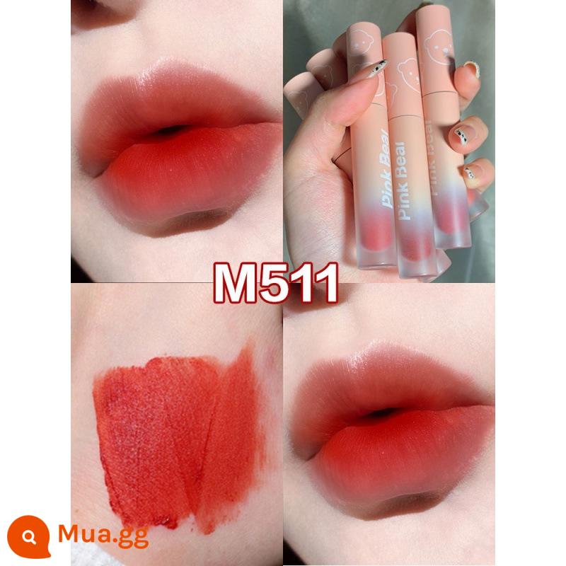 Pinkbear Pike Bear Bubble Mirror Mirror Water Light Lip Glaze Niche Brand Son môi Nữ sinh viên Lip Gloss Sponge Được đặt tên chung - M511 cam ngọt ngào mùa hè