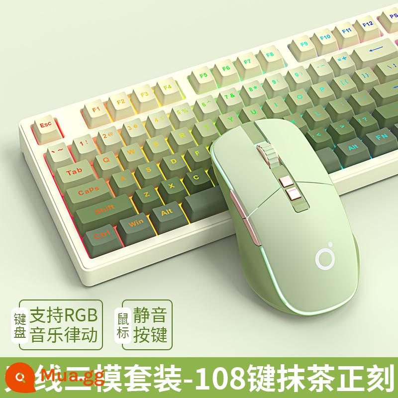 EWEADN Cherry Switch Bàn Phím Cơ Không Dây 3 Chế Độ Bé Gái 87 Bộ Chuột Bên Khắc Trà Xanh Đỏ Switch - Matcha 108 Phím [RGB] Bluetooth Không Dây Ba Chế Độ + Chuột Không Dây ✅ Khắc Mờ