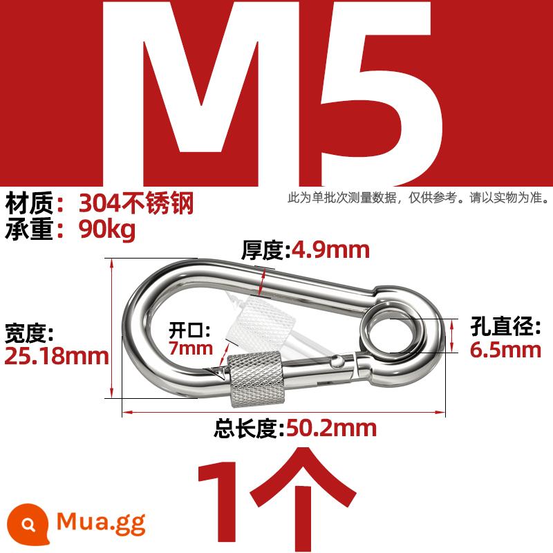 Thép không gỉ 304 mở vòng carabiner khóa an toàn móc chìa khóa Palăng khóa đai ốc lò xo đai khóa vòng xích chó khóa - M5 (có vòng mastering) [1 cái]