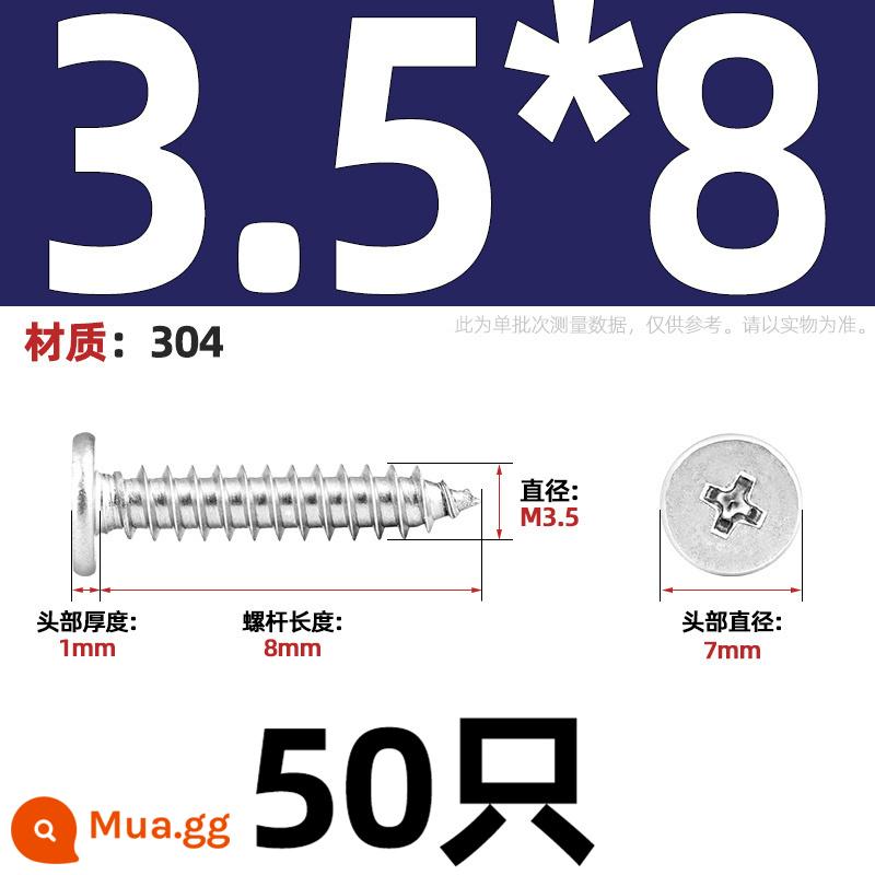 Thép không gỉ 304 CA đầu phẳng Vít tự tháo lớn mỏng tay đầu phẳng đuôi nhọn chìm chéo MM2M3M4M5M6 - Đường kính đầu M3.5*8 7[50 chiếc]